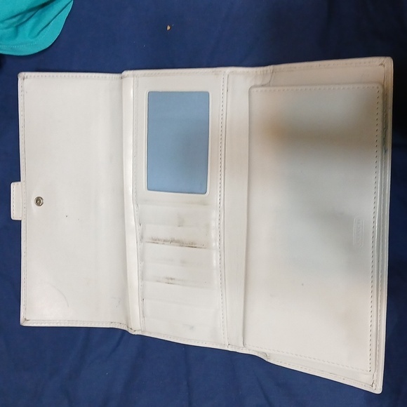 Coach Womens Wallet Light Blue Signature Tri-Fold Leather Canvas Buckle - Picture 4 of 7